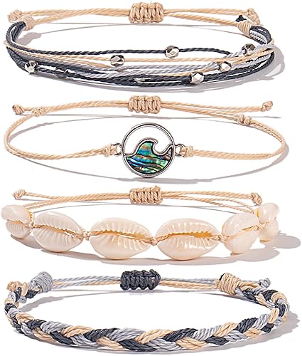 FANCY SHINY - Pulseras de cuerda ondulada, bonitas pulseras de caracolas, joyería bohemia de moda, regalos para adolescentes, niñas, paquete de