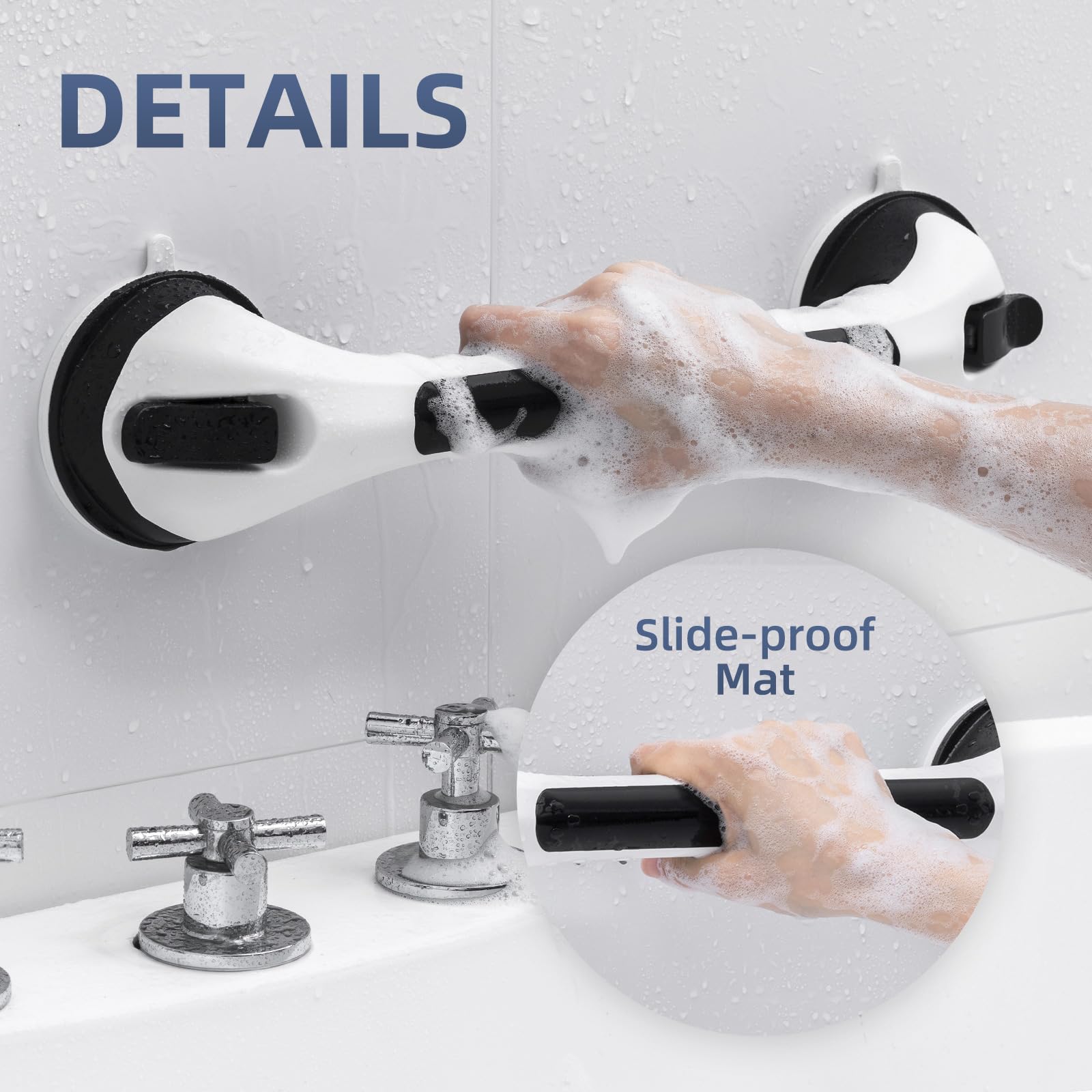 Paquete de 2 barras de agarre para ducha que brillan en la oscuridad, barras de agarre de 16 pulgadas para baño y ducha, pasamanos de seguridad con ventosa para personas mayores y mayores,