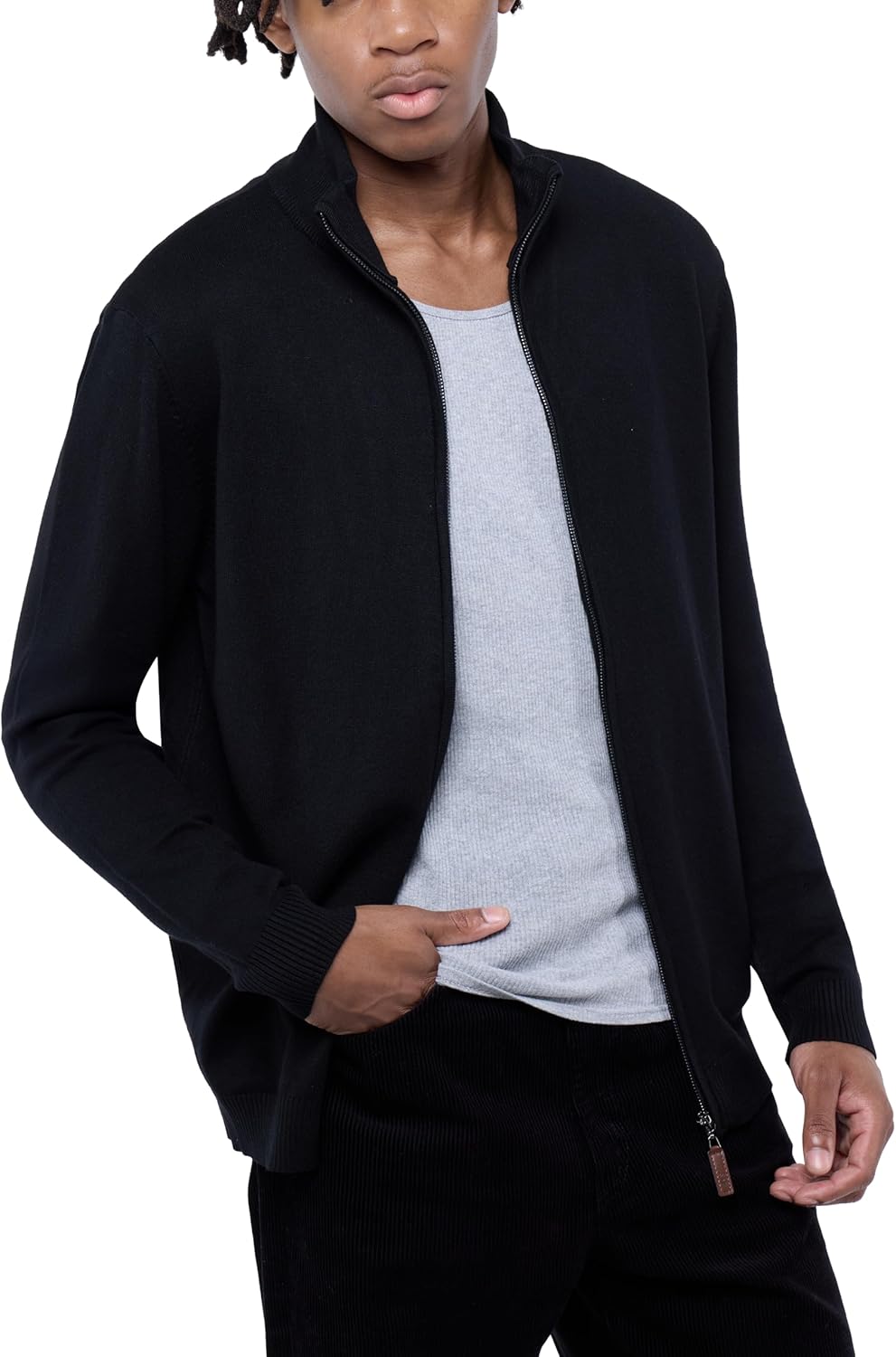 Men's Full Zip Mock Neck Knit Soft Sweater, Long Sleeve Classic Fit Sweater for Men