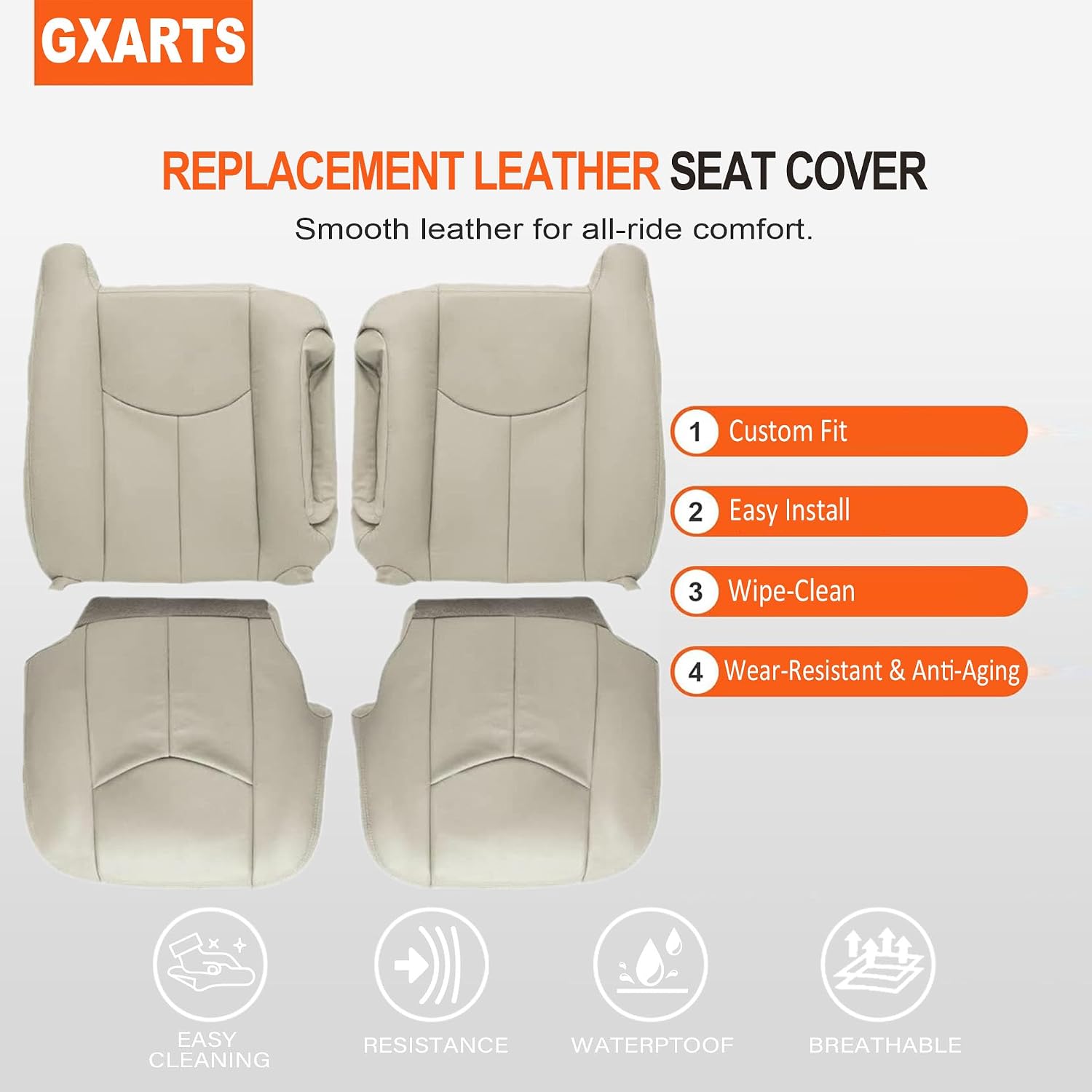 GXARTS Light Tan Driver and Passenger Side Bottom & Top Lean Back Seat Cover & Armrest Cover & Driver Foam Cushion #522 52i Fit for Chevy Suburban Tahoe GMC Yukon XL 2003 2004 2005 2006 image 3