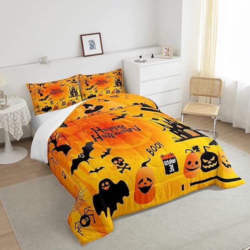 Miniatura 4 de Juego de edredón con temática de Halloween para niños, ropa de cama de 3 piezas para adolescentes, niños y niñas, divertido juego de edredón de