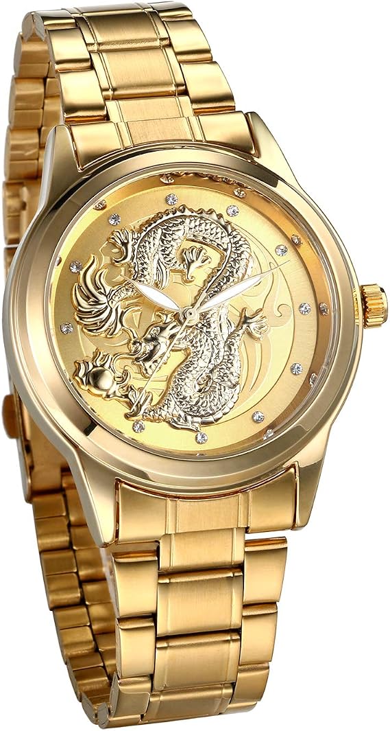 Amazon ｊｅｗｅｌｒｙｗｅ メンズ 腕時計 ドラゴン ステンレスベルト 防水 夜光アナログ クオーツ メンズ アンティーク ファッション アクセサリー ゴールド ウオッチ 誕生日 記念日 クリスマス バレンタインデー プレゼント 腕時計 腕時計 通販