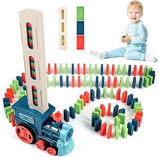 CLAPET Domino Train Sets Toys for Kids Ages 3-8, STEM Building Montessori Toys for 4 5 6 7 Year Old Boys Girls, 120PCS Automatic Dominoes Games Christmas Birthday Gifts for Toddler