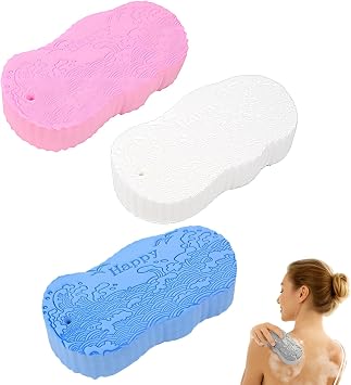 Magic Exfoliating Bath Sponge, Upgraded 3D Super Soft Exfoliating Bath Sponge Magic Exfoliating Body Scrubber, Shower Brushes for Adults Women and Men A-3Pcs