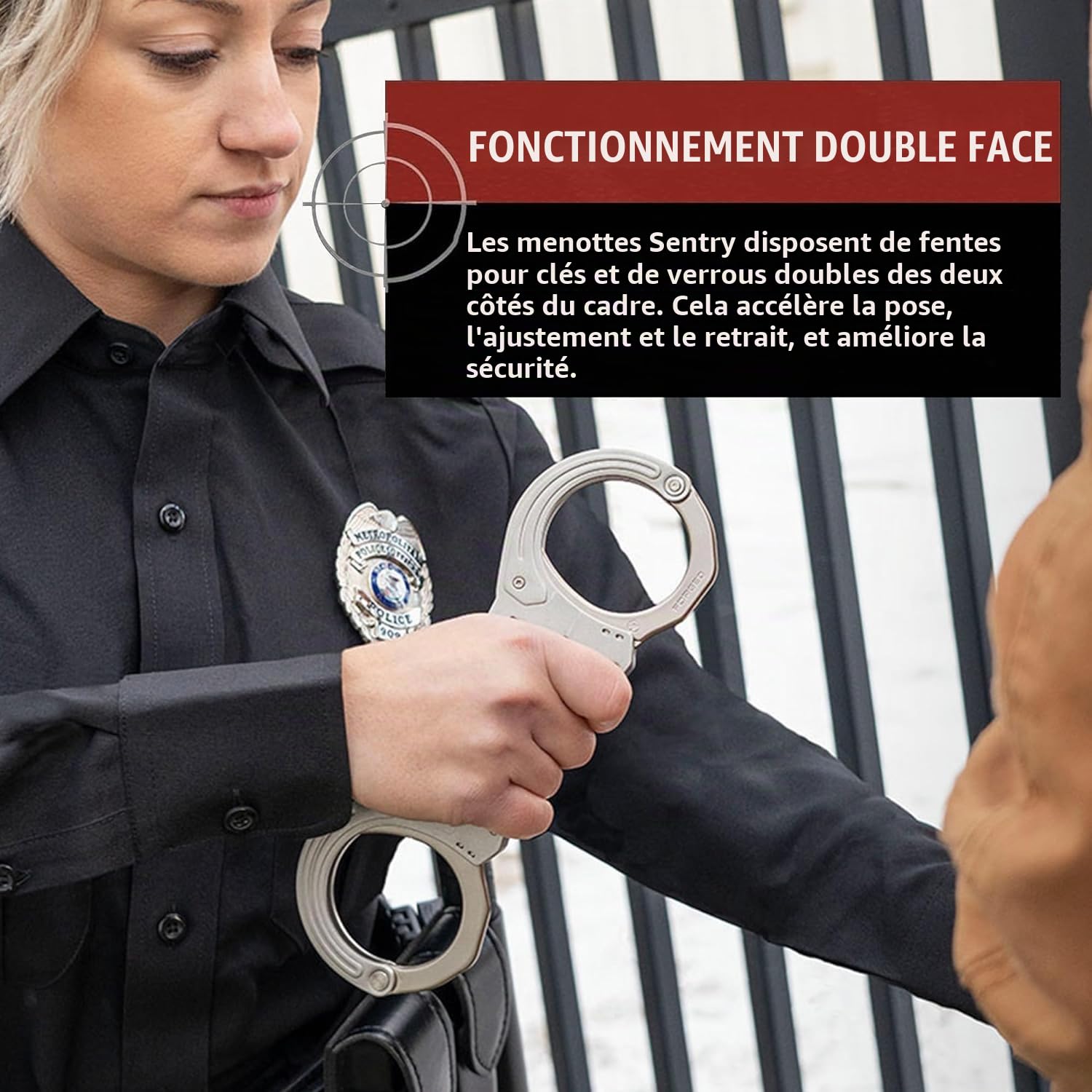 ASP Sentry Menottes de qualité Professionnelle avec Cadres en Acier Inoxydable, nœuds en Acier forgé, passages de clavette Double Face et Fentes à Double Verrouillage pour équipement et équipement