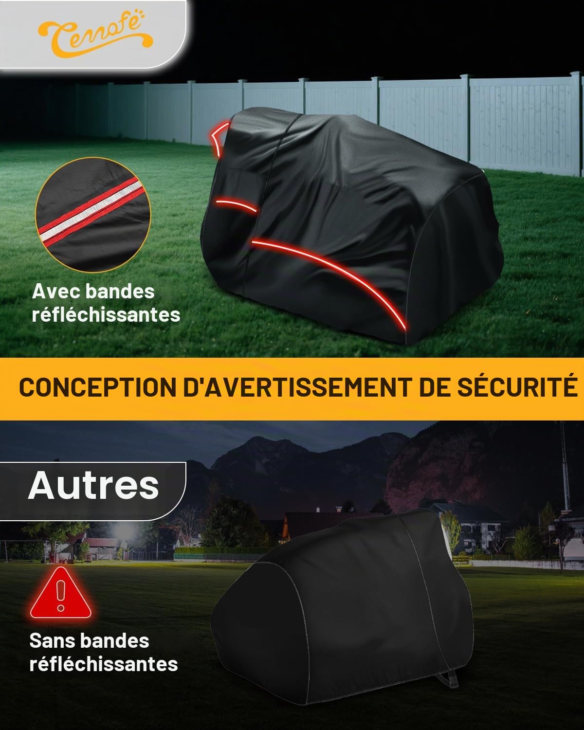 420D Housse de Tracteur Imperméable Bache Protection Tondeuse Autoportée Bâche Tracteur Tondeuse Extérieur Anti-UV avec bande Réfléchissante et Boucle Coupe-vent 183 x 137 x 117cm