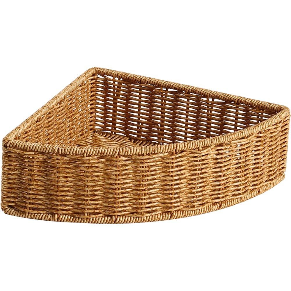 Sslvya Handwoven Triangular Corner Storage Basket, Corner Organizer Bin for Wardrobe Bathroom Kitchen Sundries Snack Storage Container Shelves Basket