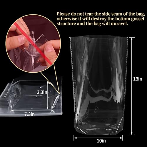 Miniatura 8 de 50 bolsas de celofán con refuerzo transparente de 6 x 9 pulgadas, bolsas de regalo de plástico con cinta de satén dorada para envolver regalos,