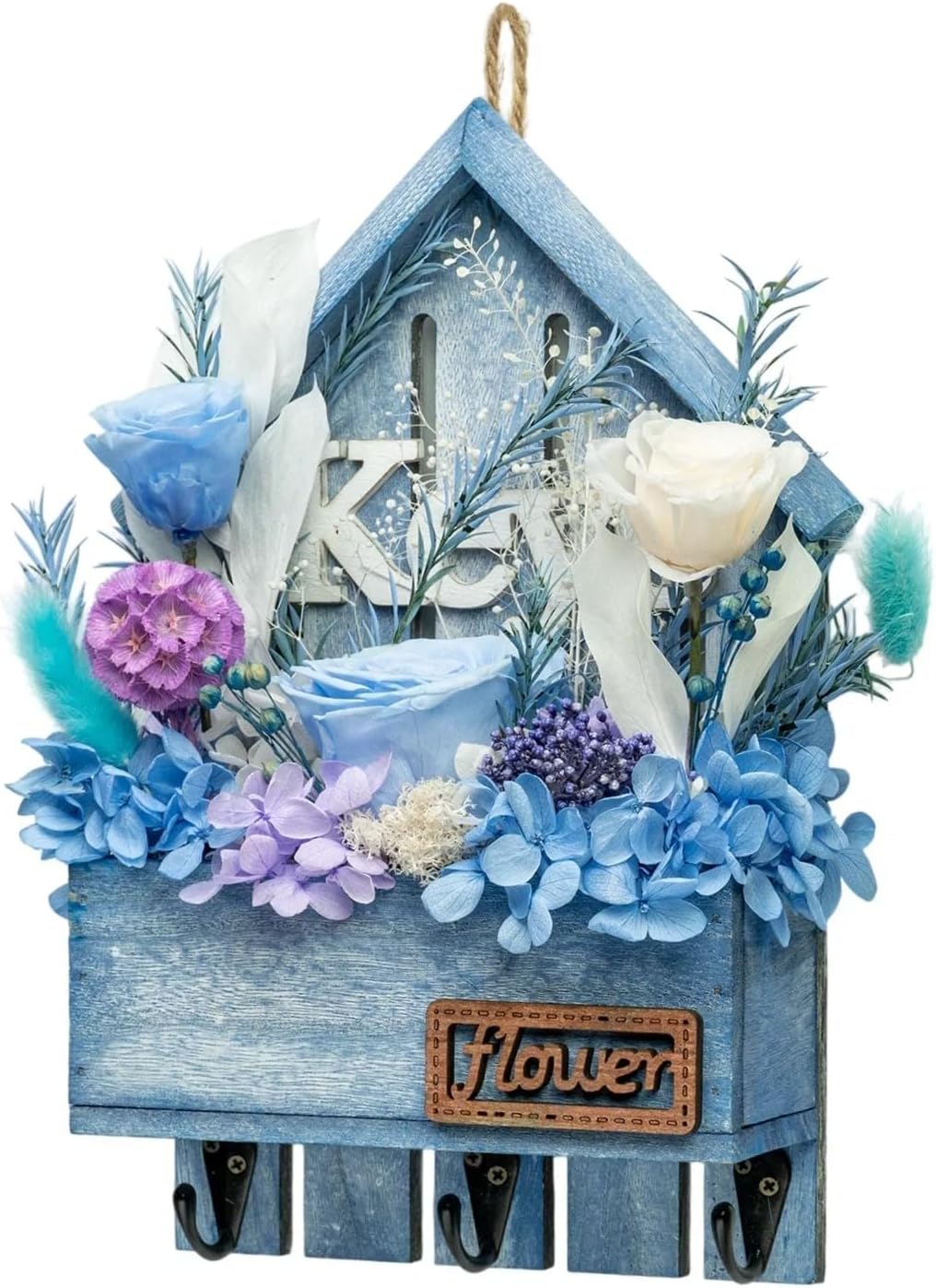 Key Holder Wall Mount with Preserved Blue Roses, Unique Wall Hooks for Home Decor, Forever Flowers Key Hook for Housewarming Gifts, Birthday Gifts for Women, Mom, Best Friend, Room Decor (Blue)