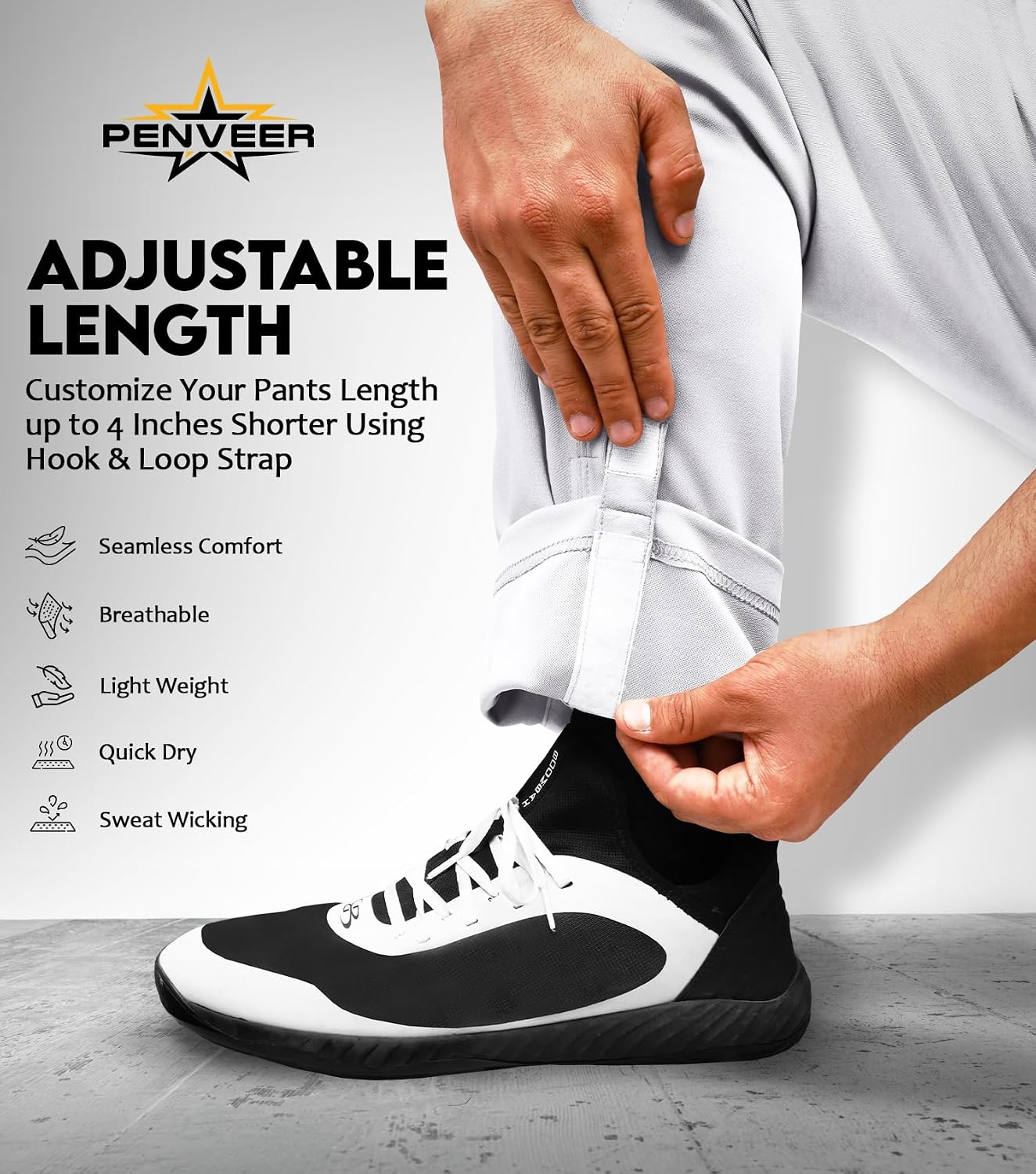 Full Length Men's Baseball Pants, Open Bottom, Loose Fit Adult Baseball Pants with Adjustable Length