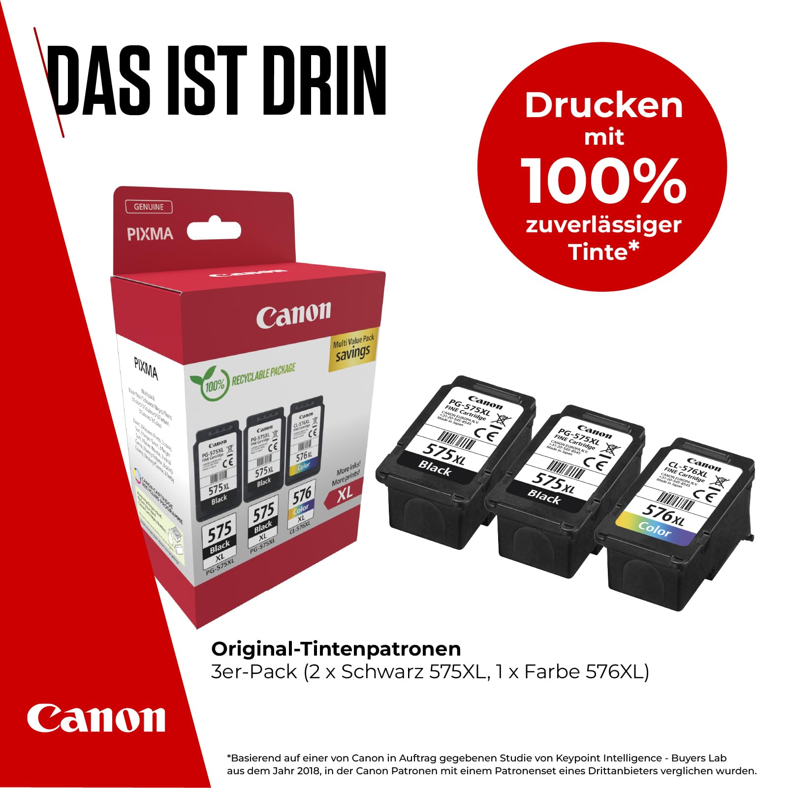 Canon Tintenpatronen - PG-575XL/CL-576XL Original Druckerpatronen mit hoher Reichweite 3er Pack (2 x Schwarz, 1 x Farbe)