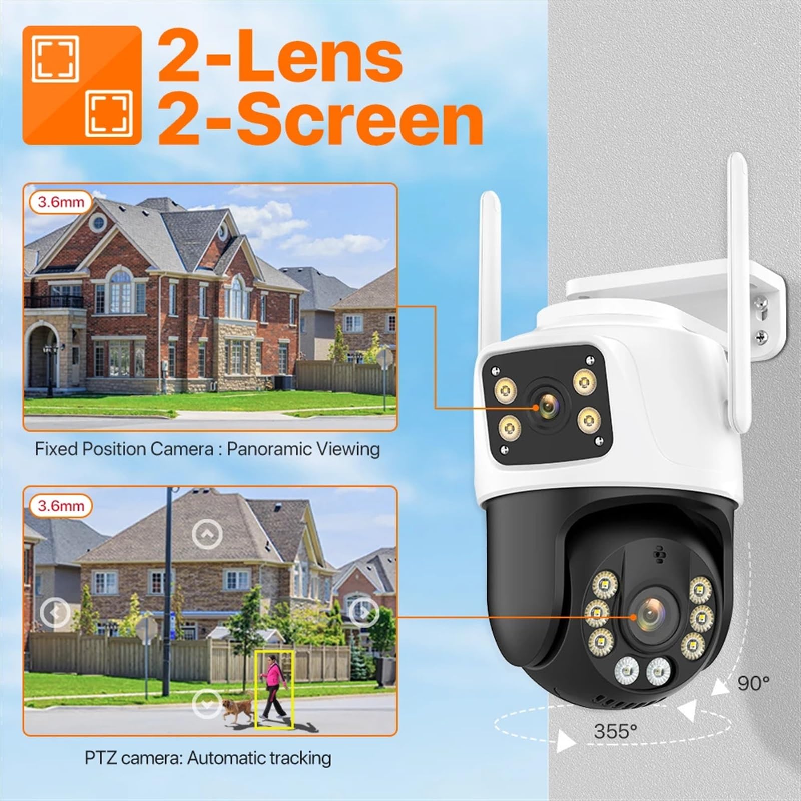 Kamery Monitoringu, Kamera PTZ 4K 8MP podwójny obiektyw podwójny ekran kamera IP 4MP HD bezpieczeństwo kamera monitorująca CCTV automatyczne śledzenie P2P(4MP NO Card)