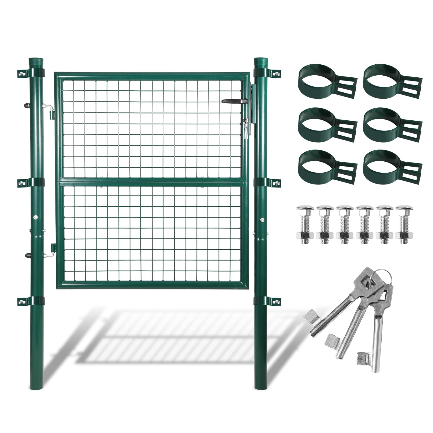 ISOISL Puerta de jardín, 100 x 100 cm, color verde, de acero galvanizado, incluye cerradura y 3 llaves, resistente a la intemperie, robusta y duradera
