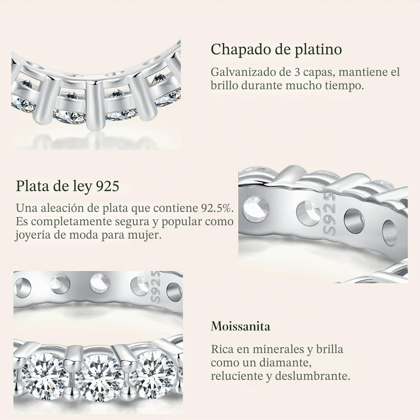 Anillo De Moissanita Con Banda De Eternidad Completa Para Mujer, Anillo De Compromiso De Boda Con Diamantes En Plata De Ley 925.