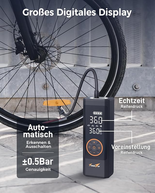 TowerTop 150 PSI elektromos légpumpa 7800 mAh akkumulátorral, LED kijelzővel