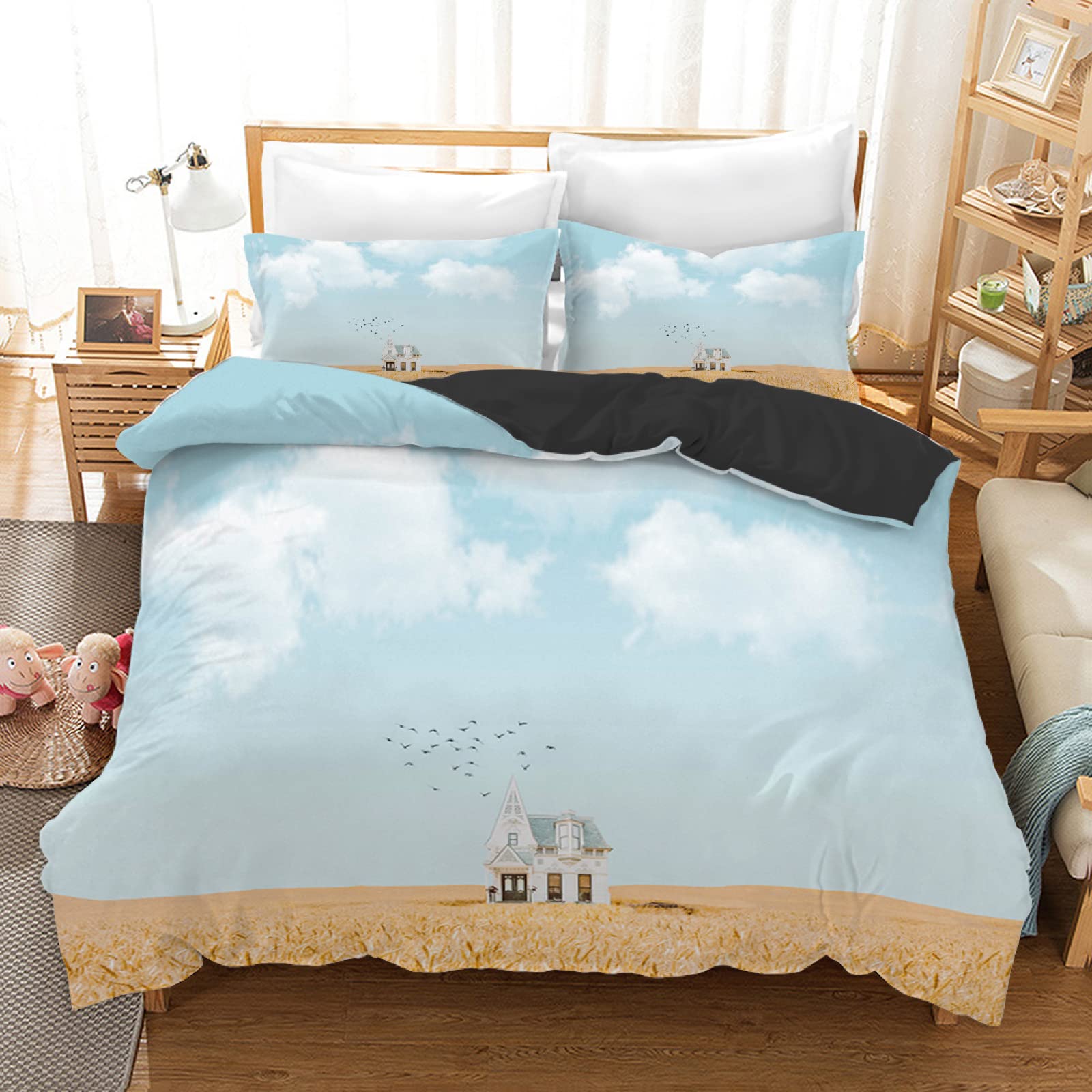 Housse de couette 90x190 enfant blanc lit simple microfibre 110g/m² avec taie 65x65