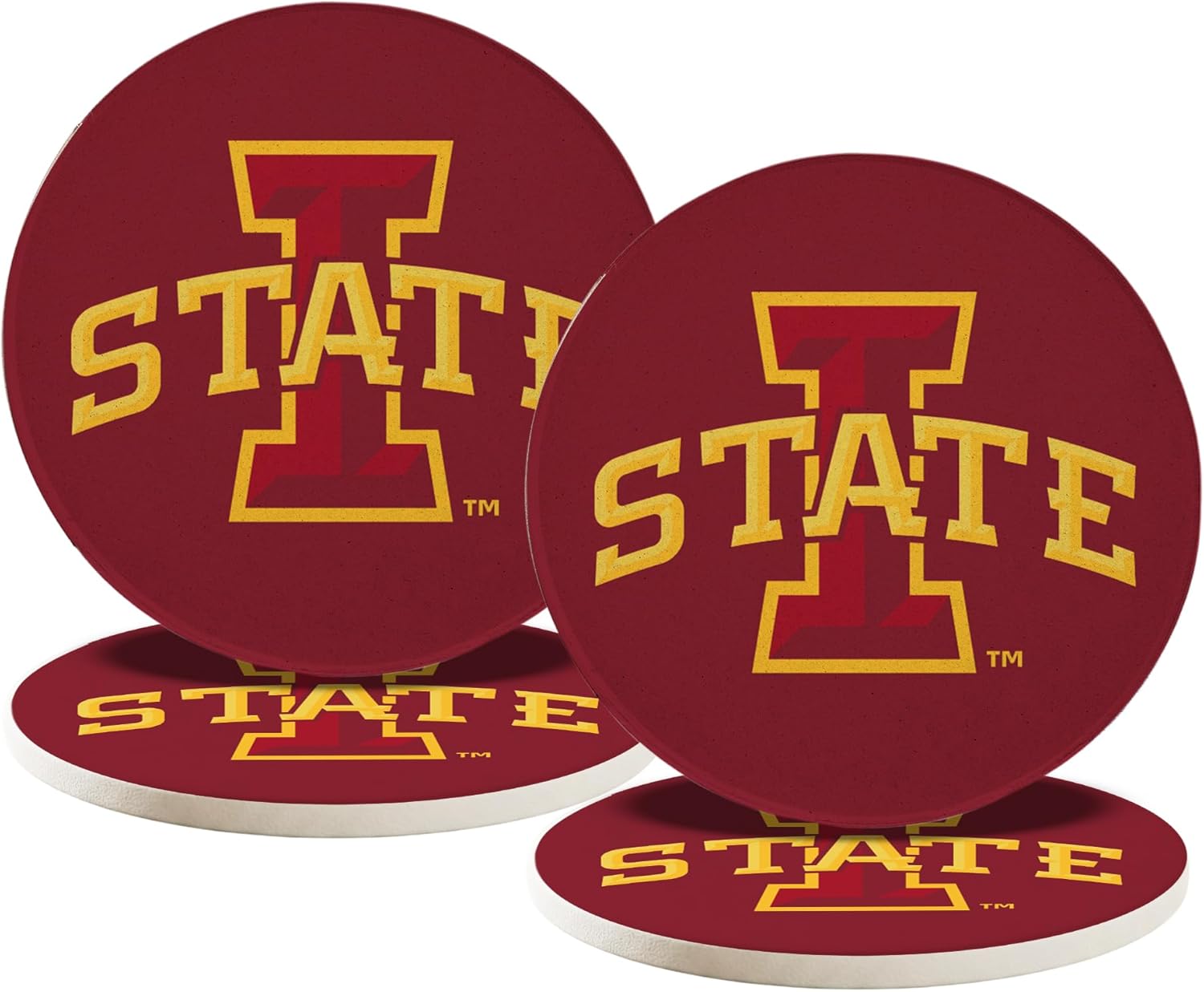Desert Cactus Iowa State University Circle Ceramic Coasters 4 Pack ISU Cyclones Absorbent Drink Coasters with Cork Backing (Design A)