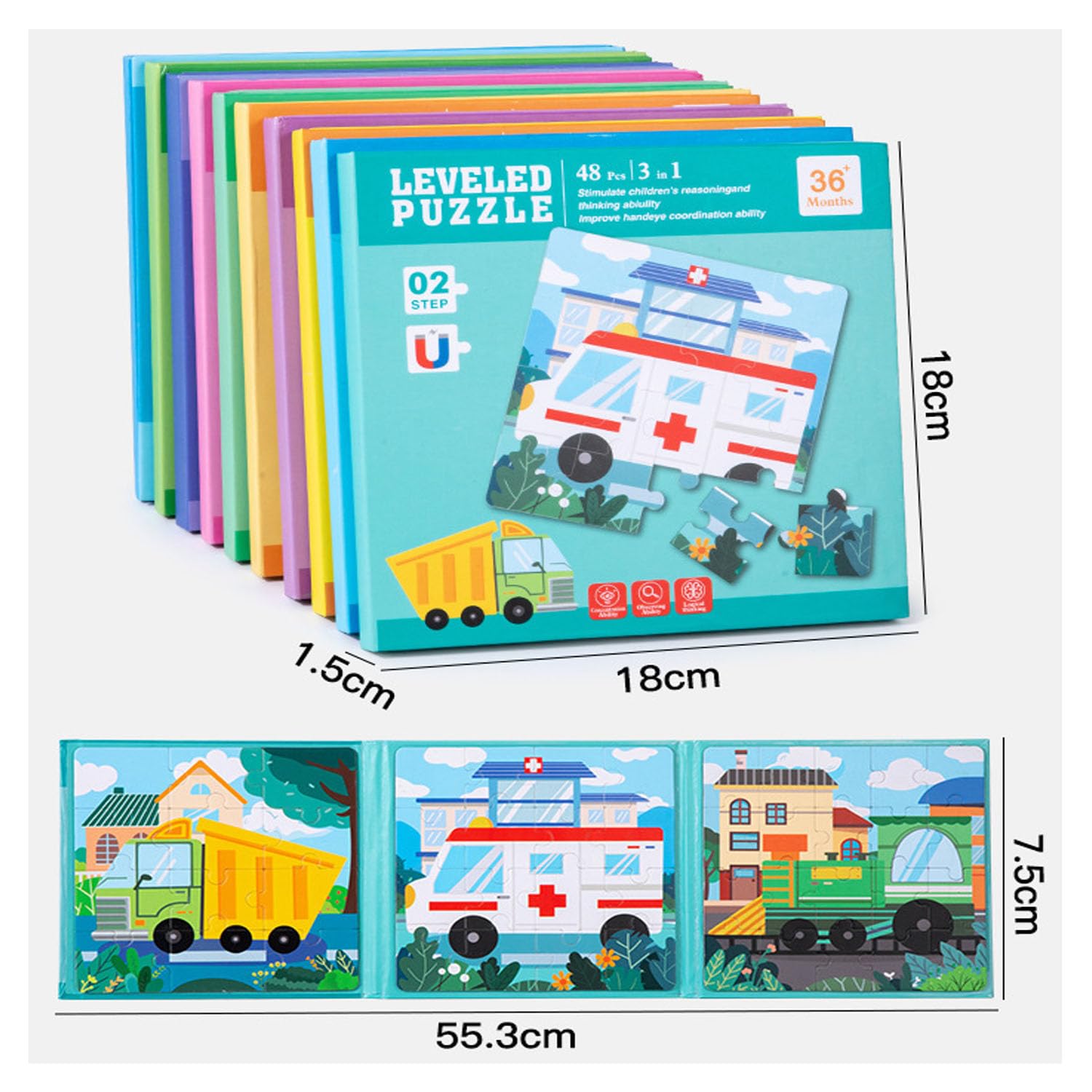 Magnetic Jigsaw Puzzles for Toddlers 48 Pcs Educational Travel Toys Car Plane Activities for Kids 12-16-20 pieces Learning Magnet Puzzles Gift for Kids 3-5 (Frist order - Image 2