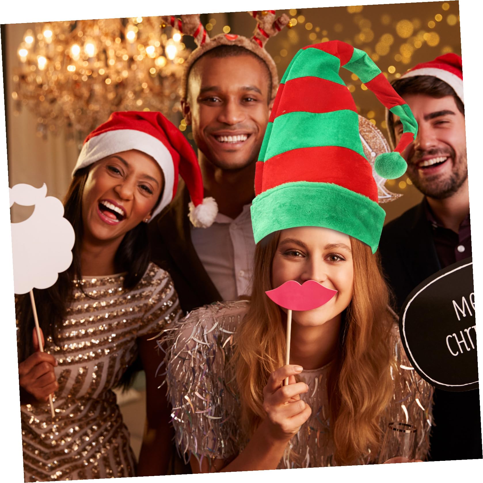 Genérico Sombrero Largo Navideño Verde para Fiesta de Navidad Material de Tela y Hierro, Accesorio Creativo y Divertido para Fotos en Fiestas Navideñas