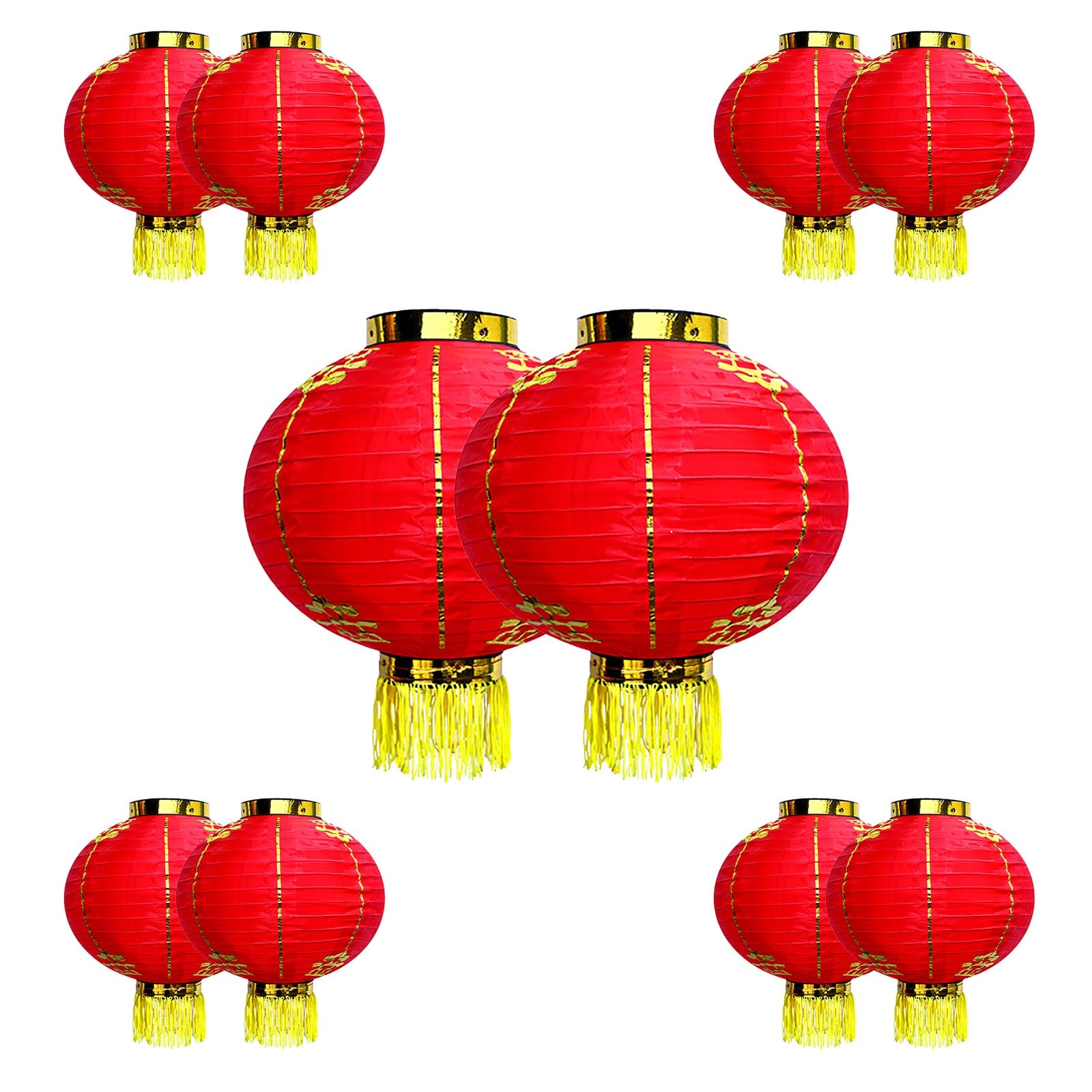 nxjaSDH Red hanging lanterns, 10 Pcs Red Satin Lanterns with Tassels, Traditional Hanging Lamp Shade, Lucky Lantern, Easy to Install, for Chinese New Year Spring Festival