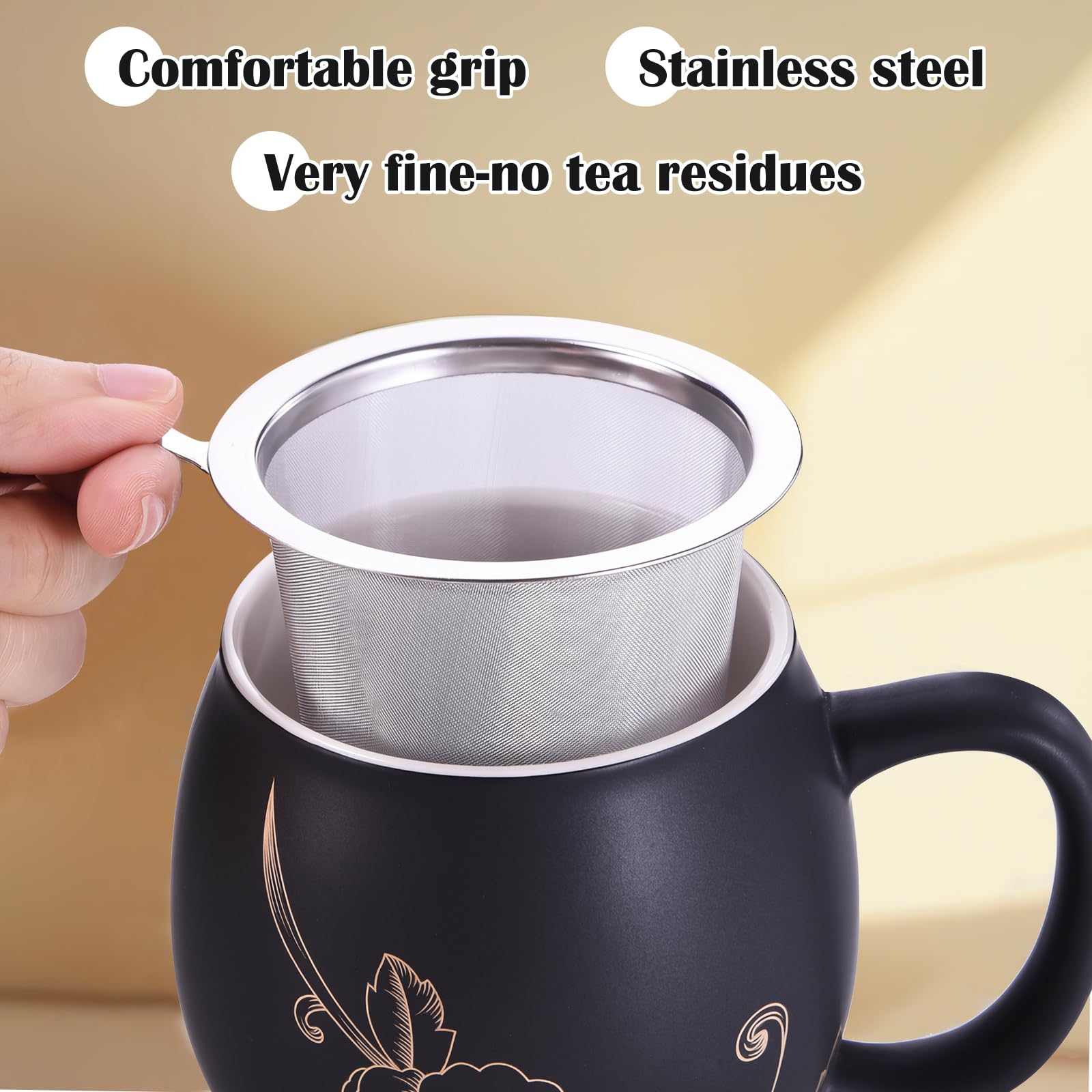 Yundu 12 oz Matte Red Keramiek Theekopje met Infuser en Deksel, Mok met Deksel om te Steeping - Roestvrijstalen Infuser voor Losse Blad Thee, Home Office Gift voor Theeliefhebbers