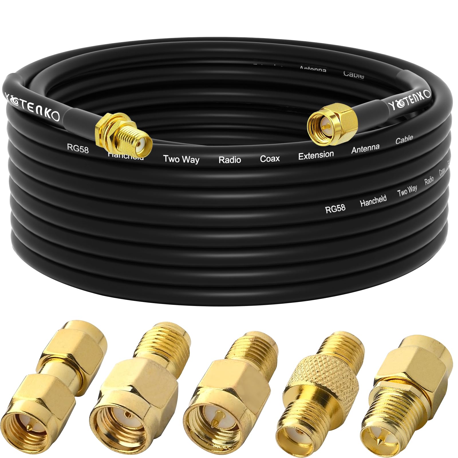 YOTENKO SMA-Antennen-Verlängerungskabel, 90 cm + 5 Stück SMA-RF-Koax-Stecker-Set, SMA-Stecker auf SMA-Buchse, RG58-Koaxialkabel, verlustarm, für 3G, USB-Dongle Empfänger, Antennenverlängerungskabel