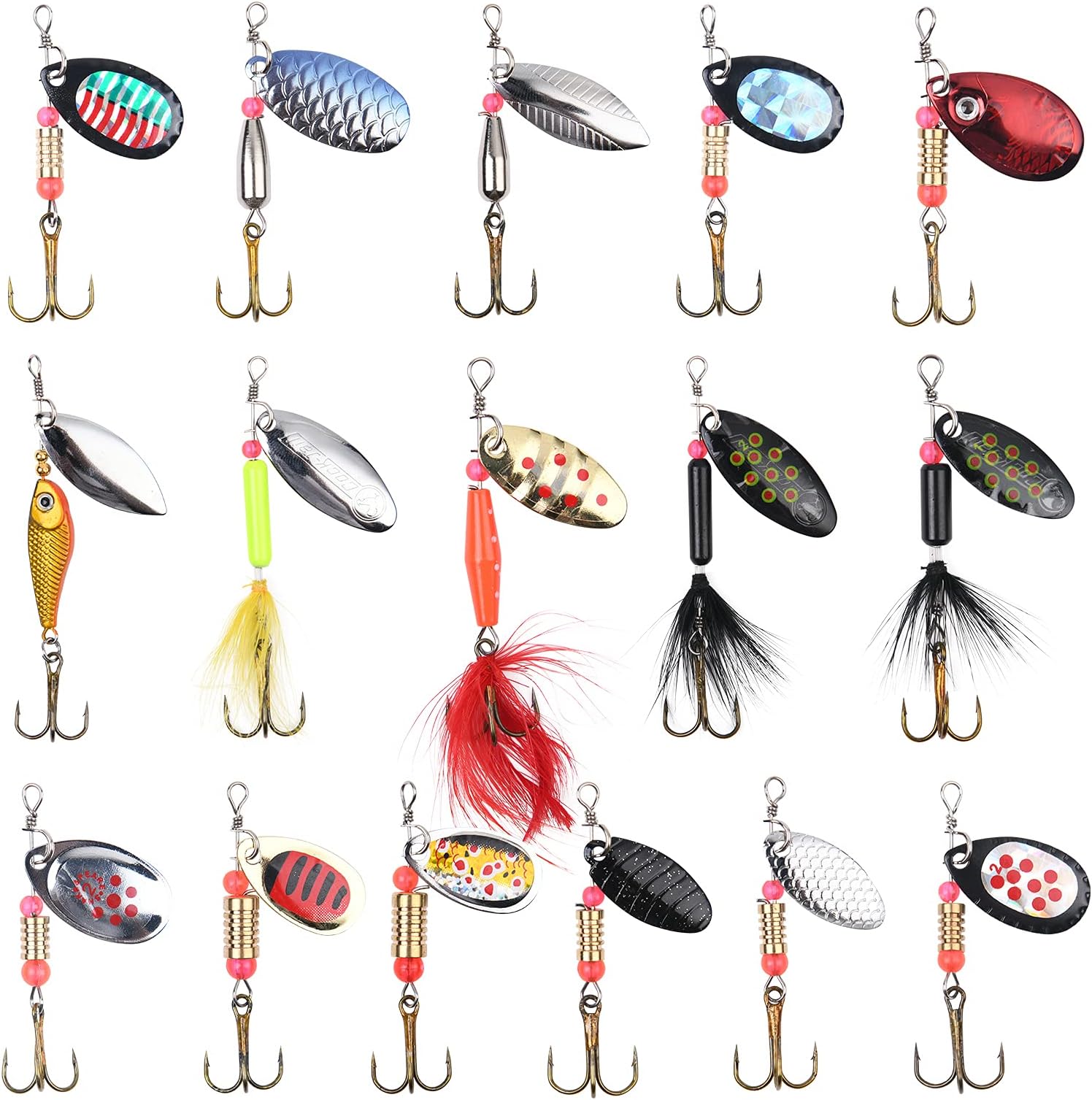 Vicloon Fishing Lures Set, 16 Pcs Fishing Baits Kit Fishings Lures Mixed Including Spinners, Jig Hooks, Bait, Sequins Spinner Fishings Lure with Hook, Lifelike Rotating Metal Fishinge Bait Set