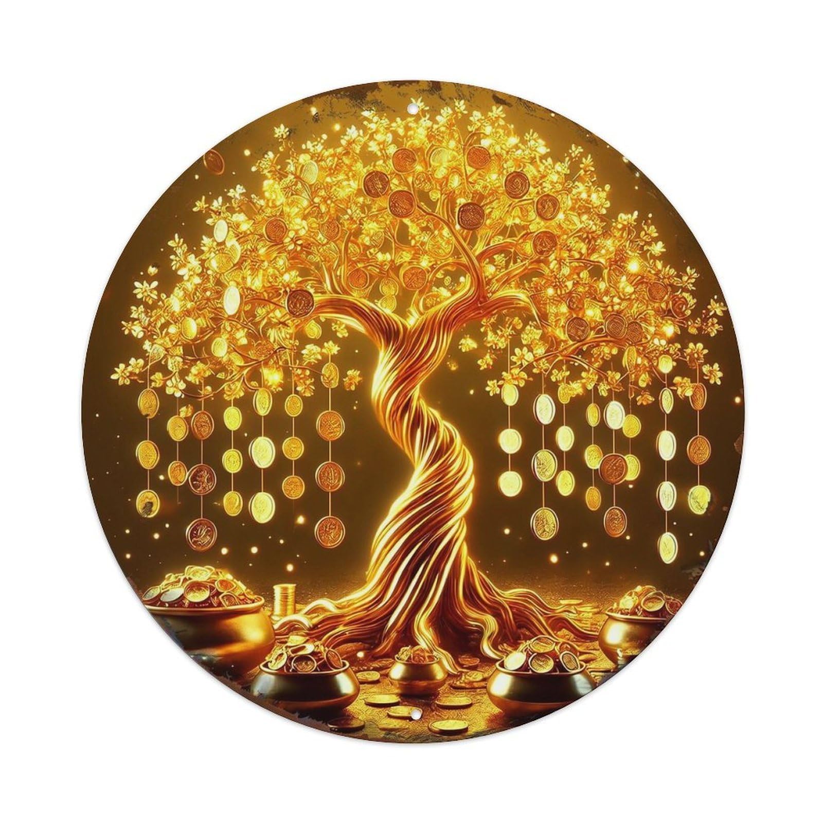 Jdyansheng Vintage Golden Money Tree Wealth Art Tin Sign Metal Poster Metal Signs For Home Man Cave Bar Cafe Kitchen Laundry Room Wall Decorations 8X8 Inches