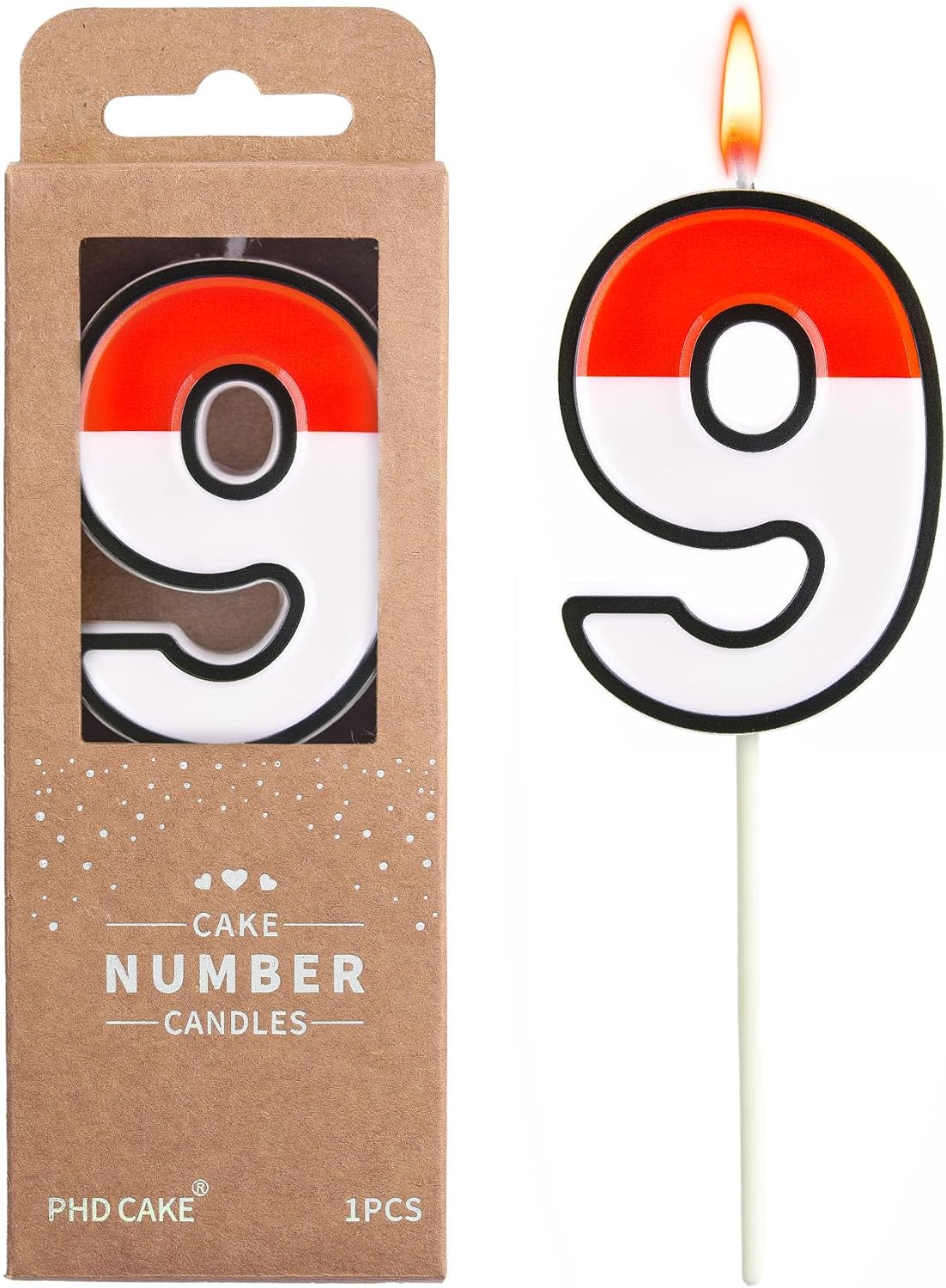 PHD CAKE 2.76 Inch Cartoon Red and White 8 Number Birthday Candles, Anime Cartoon Number Candles, Cake Number Candles, Party Celebration, Style Candle