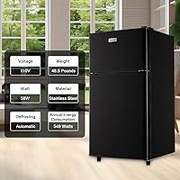 Vista 4 de WANAI - Refrigerador compacto de 3.5 pies cúbicos, diseño de 2 puertas, termostato ajustable, estantes ajustables y extraíbles, adecuado