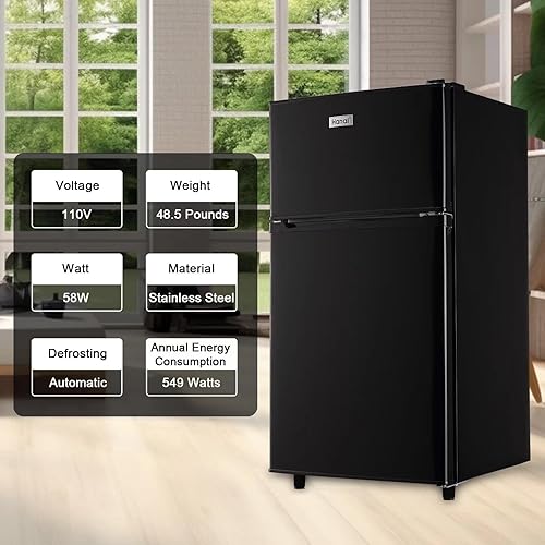 Miniatura 4 de WANAI Refrigerador compacto de 3.5 pies cúbicos, diseño de 2 puertas, termostato ajustable, estantes extraíbles ajustables, refrigerador adecuado
