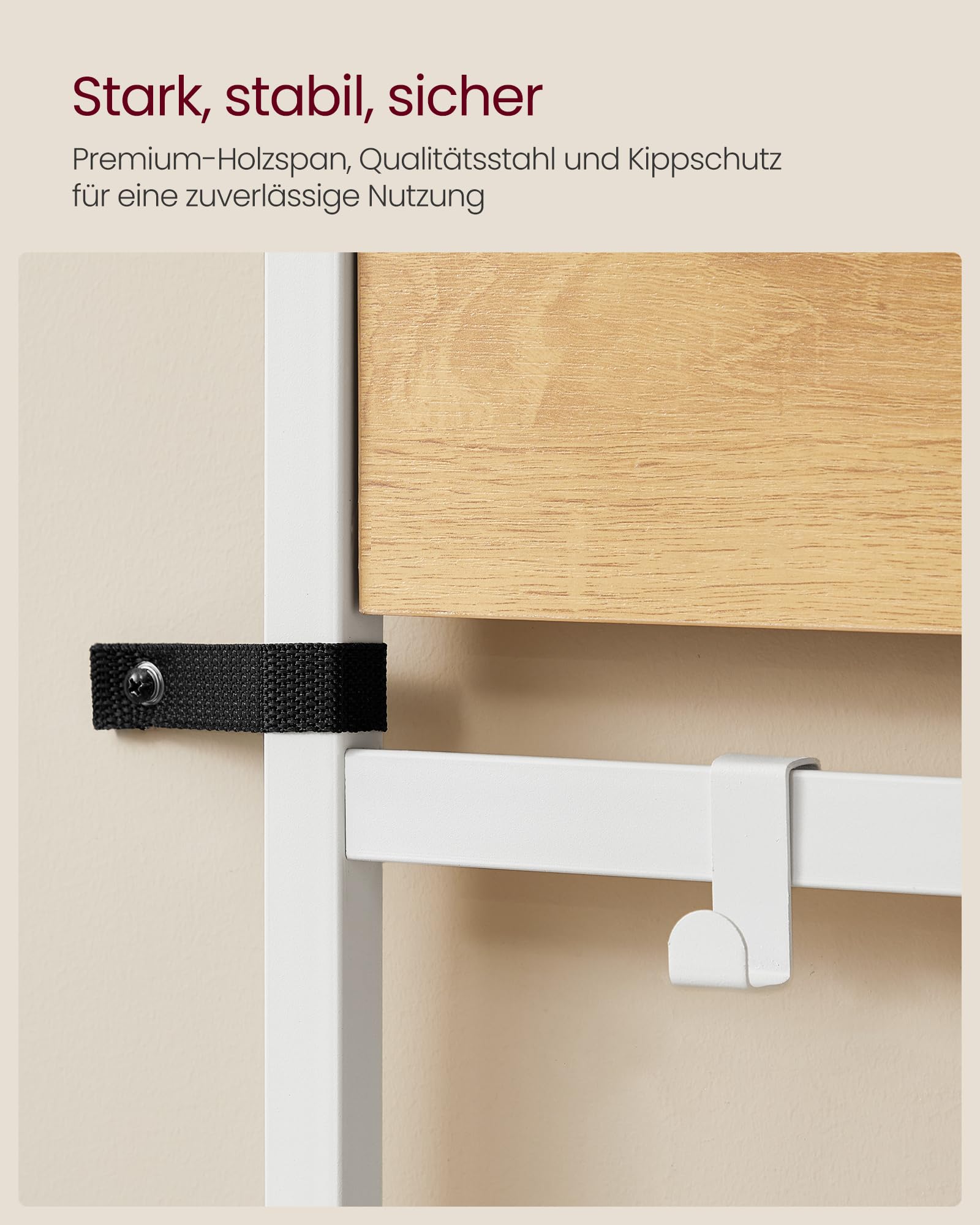 VASAGLE Kleiderständer, Garderobe, Eingangsmöbel mit Schuhregal, offene Fächer, Kleiderhaken, verstellbare Ablagen, modern, für Flur, Eingangsbereich, eichenfarben-weiß HSR432YA01