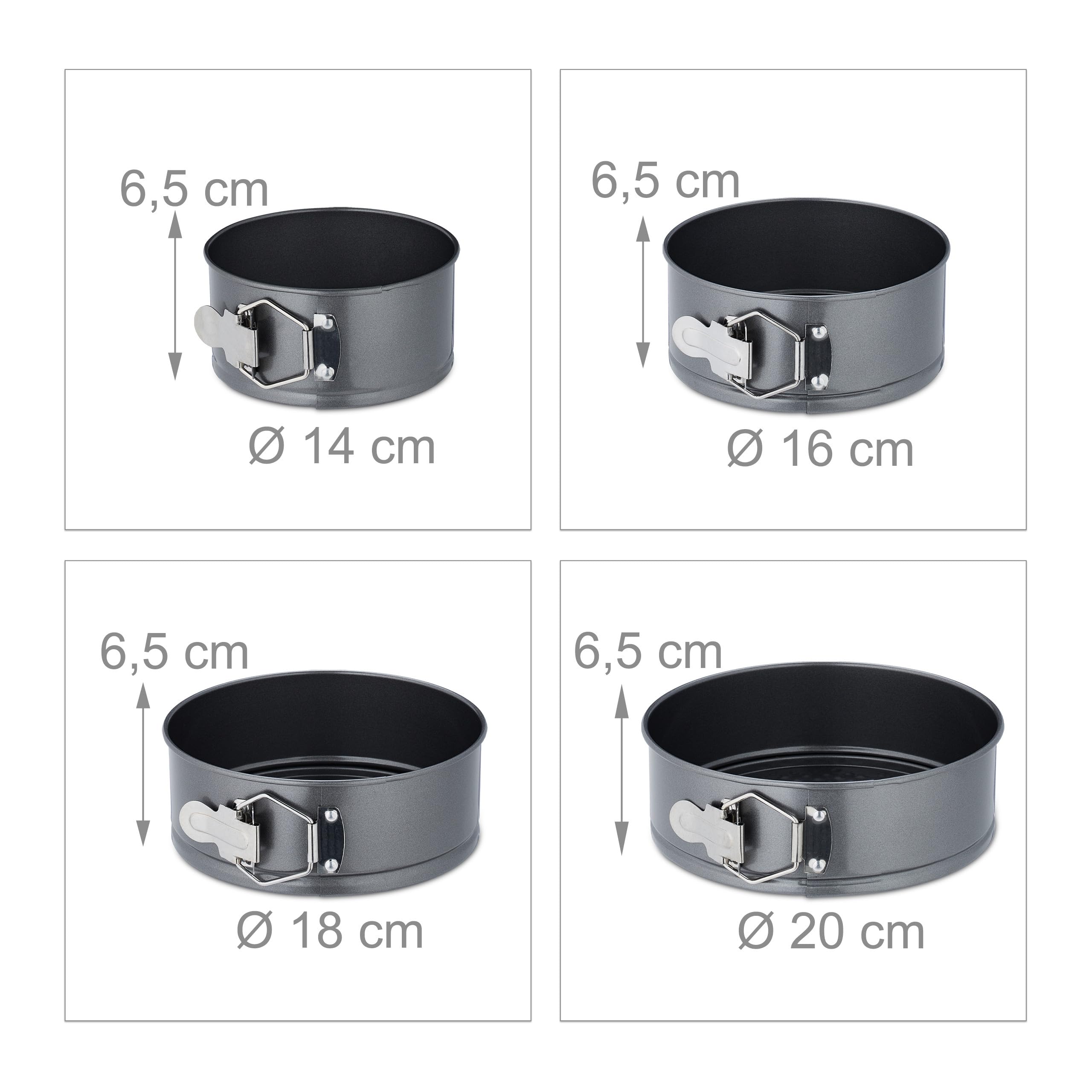 Relaxdays Set 8 Teglie Rotonde per Dolci, Ø 14/16/18/20/22/24/26/28 cm Acciaio Inox Rivestimento Antiaderente, Antracite