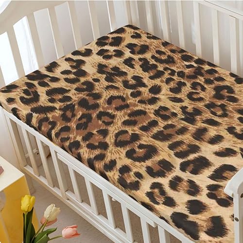 Miniatura 3 de Sábanas bajeras ajustables para cuna pequeña con temática de leopardo, sábanas portátiles para cuna, suaves y transpirables, sábana para colchón de