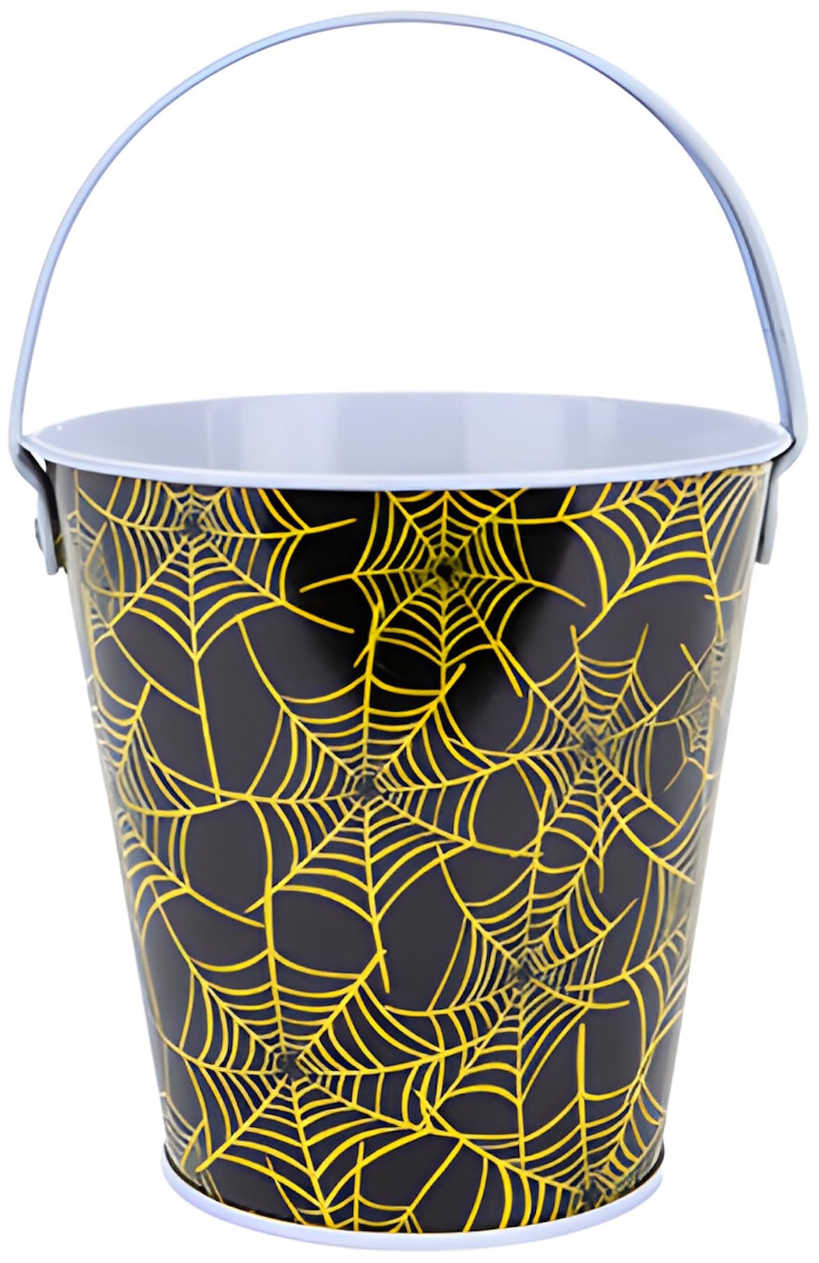 Halloween Sweet Bucket Kids Mini Trick or Treating Carrying Tin Basket with Carry Handle (Spider Webs)