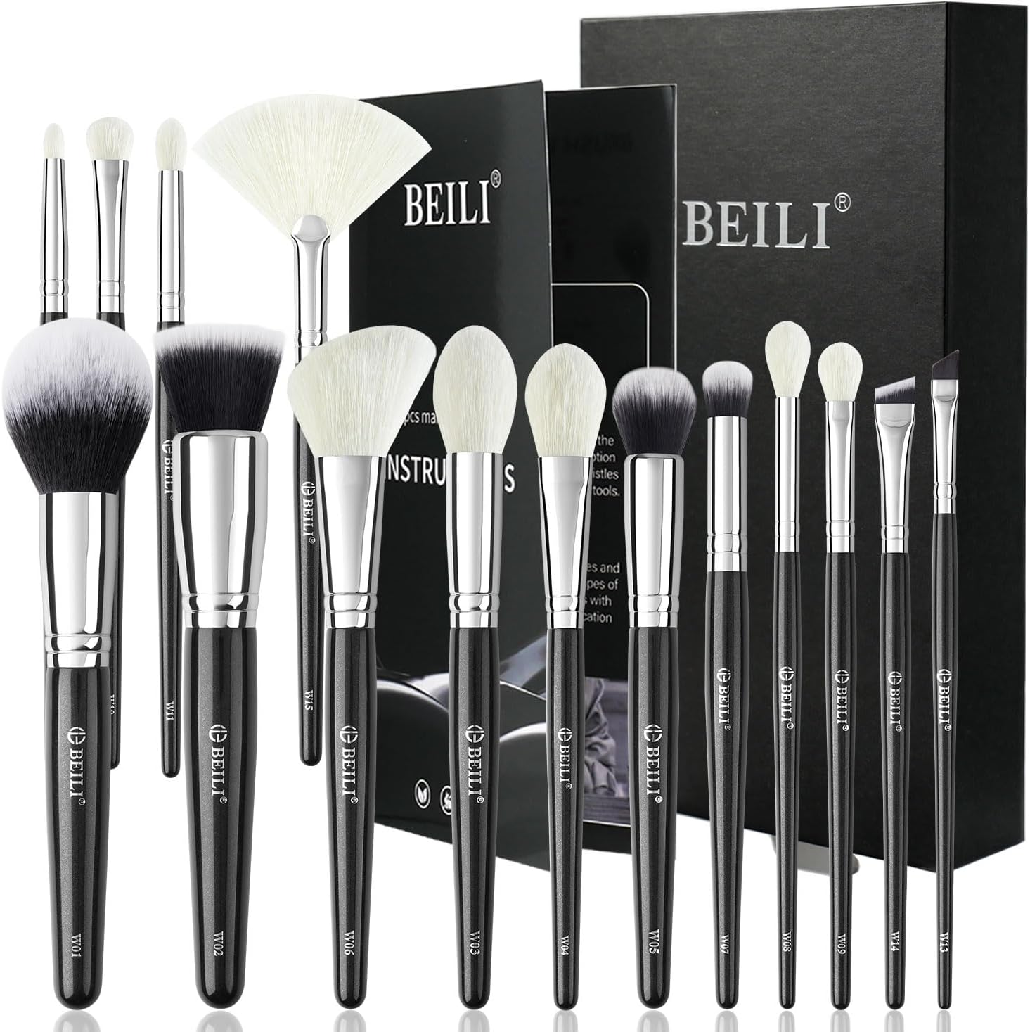 15-delige make-upkwastenset, professionele kwasten voor poederprimer, concealer, wenkbrauwen, oogschaduw, contouren, eyeliner, oogkwasten