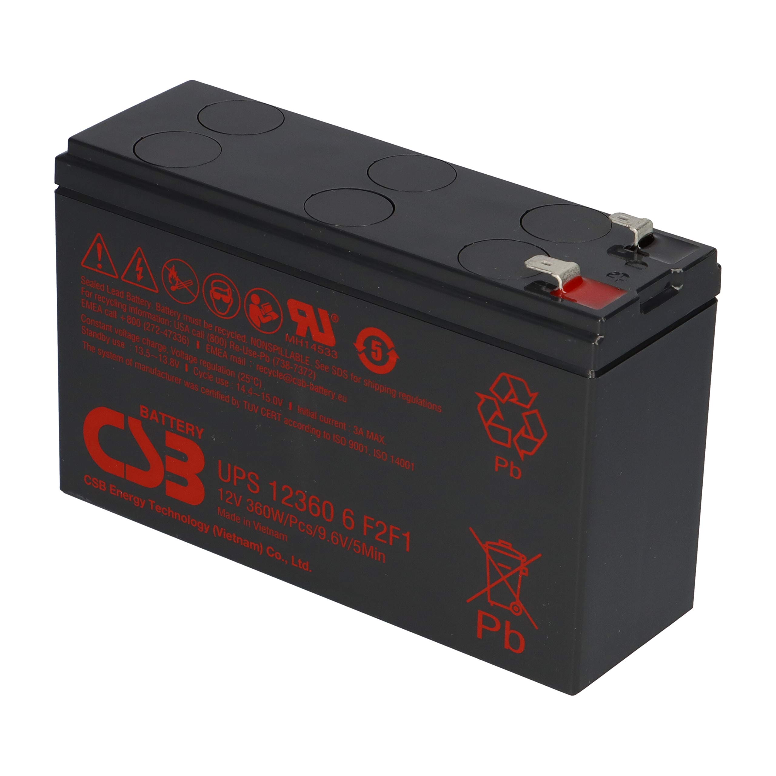 WSB Battery CSB AGM UPS123606 F2F1 - Batería de Plomo de Alta Corriente (12 V, 7 Ah)