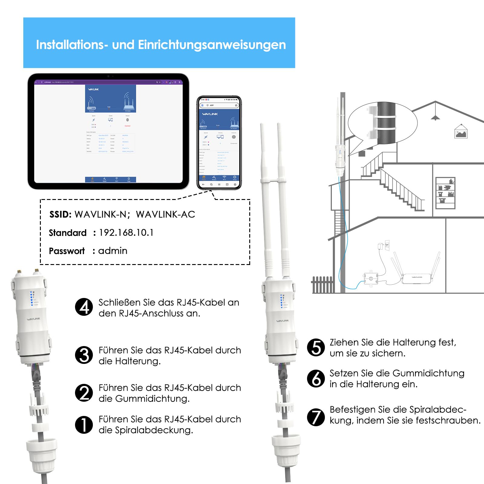 WAVLINK AC600 Outdoor WLAN Repeater, wetterfester Dual Band WLAN Verstärker Outdoor Access Point PoE für Garten/Bauernhof/Indoor, Repeater/AP/Router Modus, Passive&Active PoE, 100Mbit/s WAN/LAN