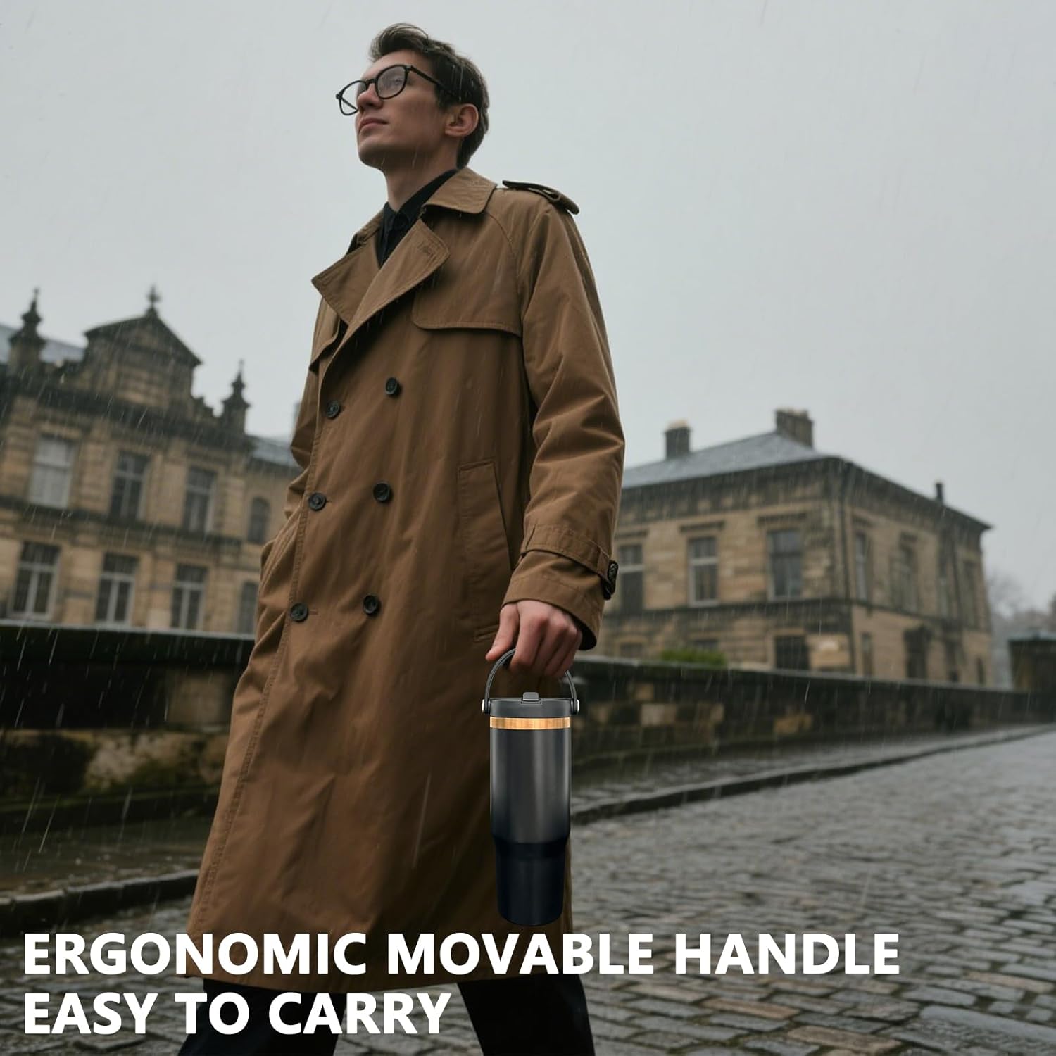 30 oz Tumbler with Handle and Straw, Vacuum Insulated Tumblers with Flip Straw and Top Handle, Leakproof Powder Coated Tumbler, Stainless Steel Travel Mug for Coffee Water (Black, 1 Pack) - Image 7