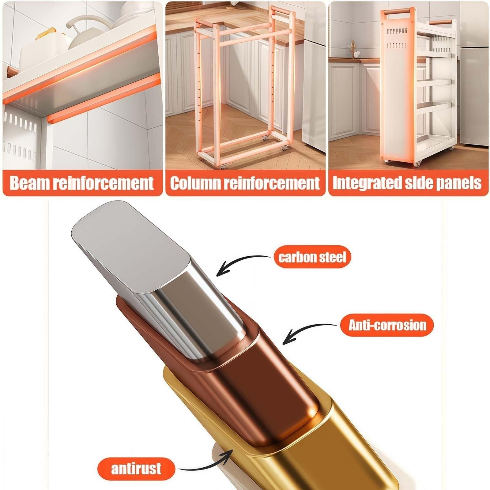 Carrito de cocina con ruedas, organizador de almacenamiento multiusos con ruedas, estante móvil con construcción de metal, perfecto para cocina o baño