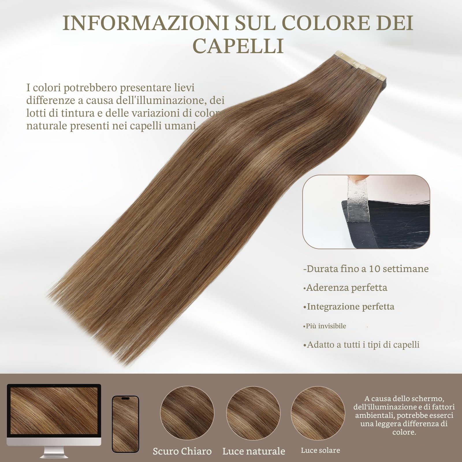 ShowJarlly Extension Capelli Veri Biadesivo 20pcs Extension Capelli Veri 50cm Castano Cioccolato con Biondo Caramello Estensione Biadesive Capelli Veri Remy Estensione Biadesive 50g(20inch,4/4/27#)