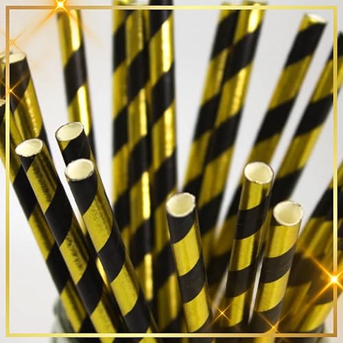 Miniatura 6 de FAMASTON Paquete de 150 pajitas de papel biodegradables de rayas amarillas  Pajitas desechables de color amarillo blanco  Para pasteles en