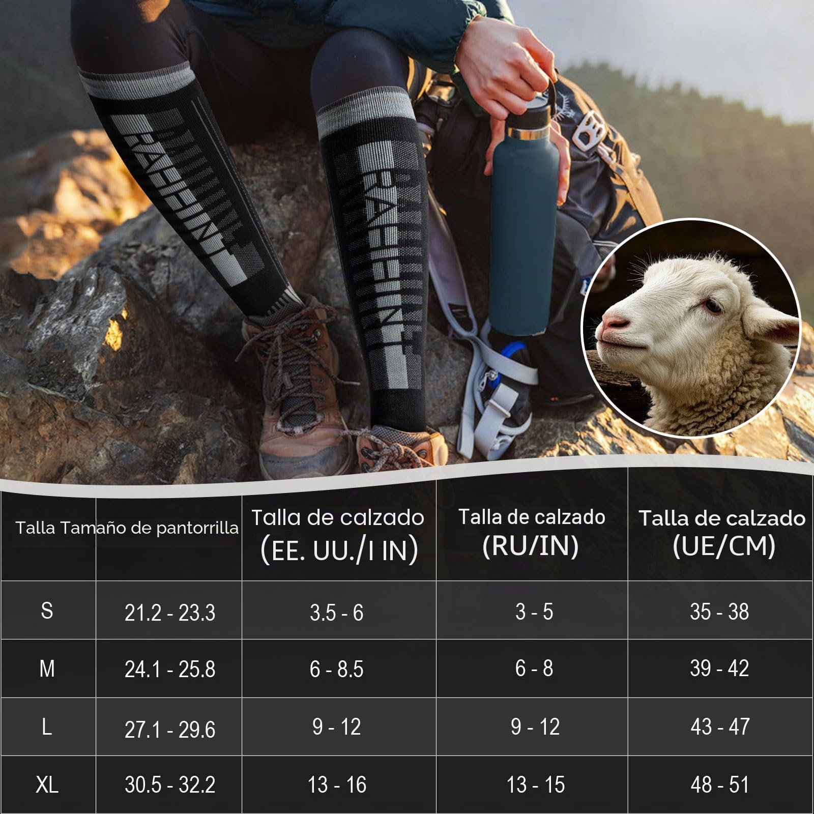 2 Pares Calcetines Esqui Lana Merino Para Hombre, Mujeres Y Jóvenes, Calcetines Altos De Compresión Para Snowboard Calcetines Termicos Frio Extremo Gruesos Hasta La Rodilla Para Clima Frío Talla 35-51