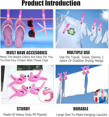 Miniatura 3 de 6 clips de toalla de playa estilo moderno para exteriores, soportes para toallas de flamenco para sillas de piscina o valla durante tu crucero,