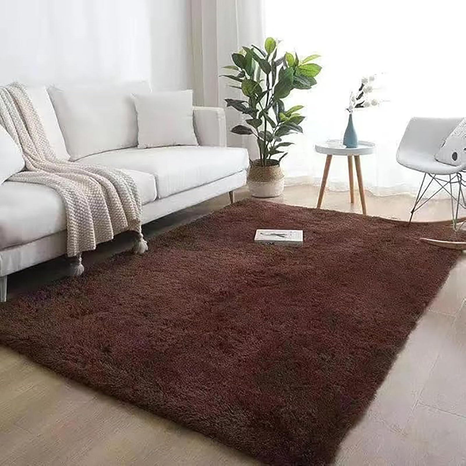 Fluffy Deep-Pile Rug Anti-Slip Bottom - Soft Plush Carpet Mat Bedroom Fluffy Modern Living Room Rug for Room High-Pile Carpet,Brown,200x200cm