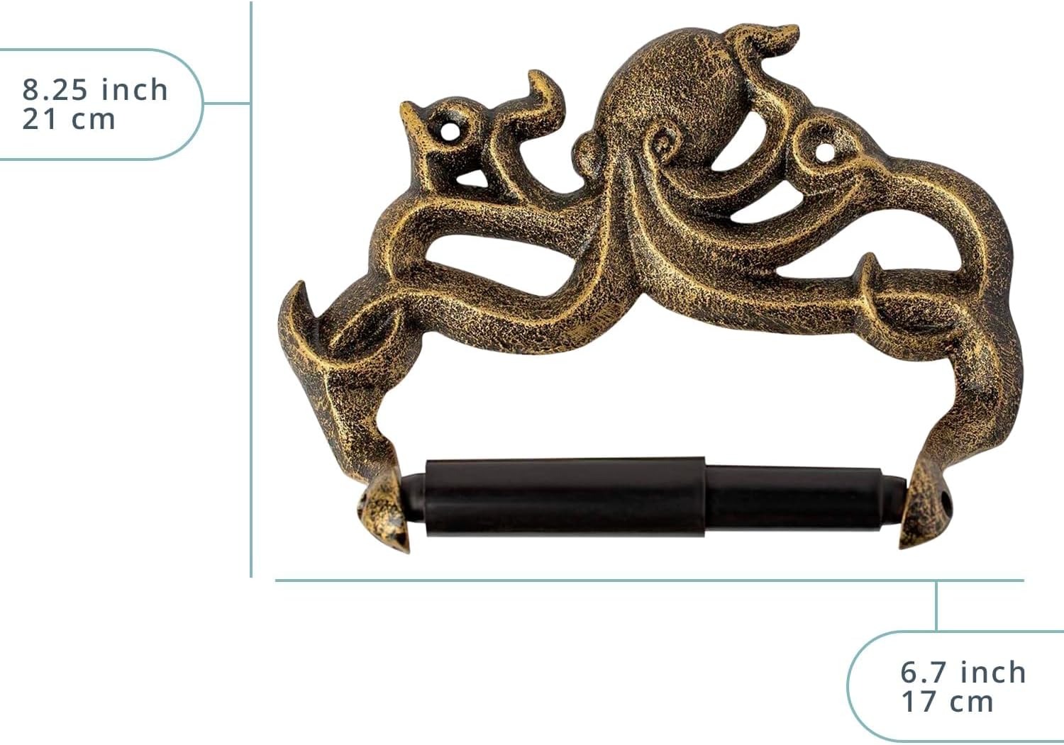 Comfify Decorative Cast Iron Octopus Toilet Paper Holder – Wall Mounted Kraken Bathroom Accessory – Nautical Style – Includes Screws and Anchors – Gold & Black