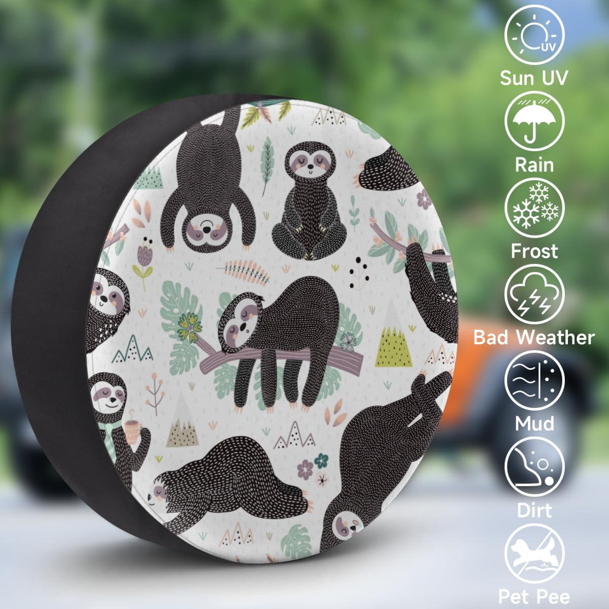 Sloth Lovely Tire Covers Portable Spare Tire Cover Soft Durable Waterproof Dustproof Set of 4 Bags 15 Inches for Car Truck SUV Trailer Camper