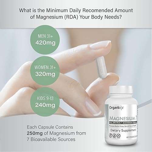 Miniatura 3 de Organixx Suplemento de magnesio 7, cápsulas de magnesio natural para apoyo al sueño, recuperación muscular, con vitamina B6 y citrato de manganeso y