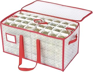 Sattiyrch Plastic Christmas Ornament Storage Box with Dual Zipper Closure - Box Contributes Slots for 128 Holiday Ornaments 3" - Keeps 128 Xmas Holiday Ornaments (128)