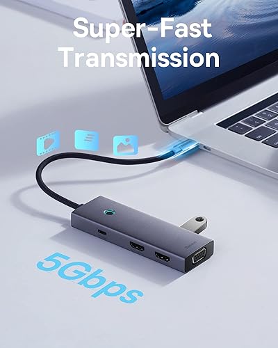 Miniatura 7 de Baseus - Estación de acoplamiento para computadora portátil 7 en 1, 3 monitores, USB C HUB con HDMI 4K, VGA, 100 W PD, 3 USB para iPhone